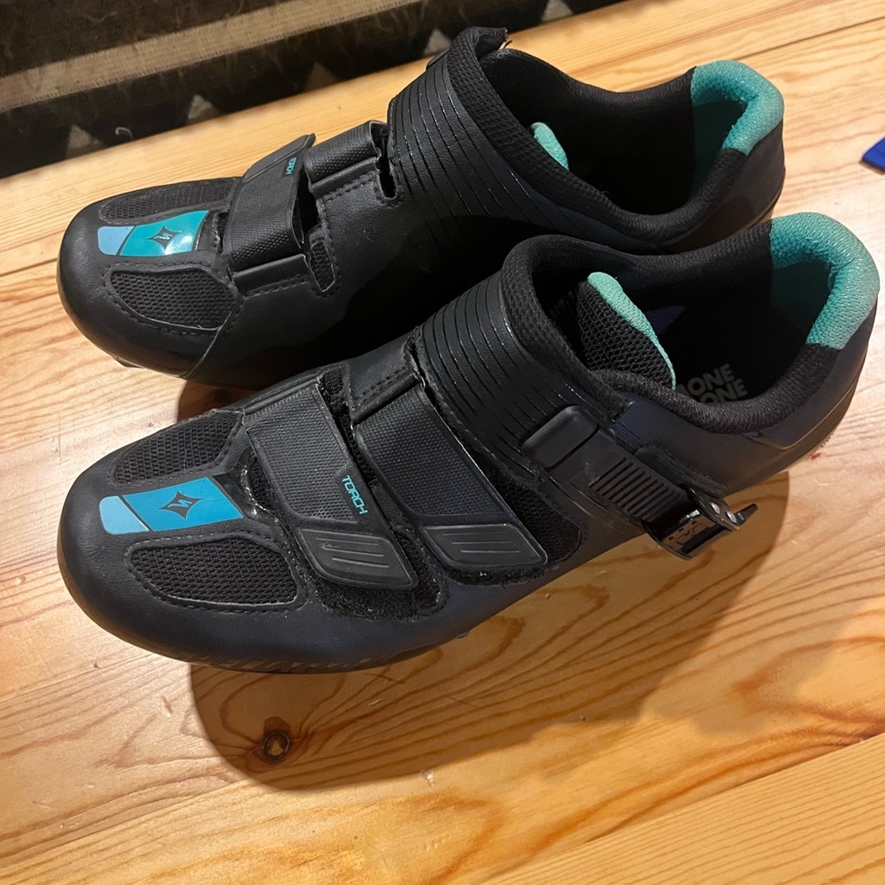 Black and Teal Cycling Shoes